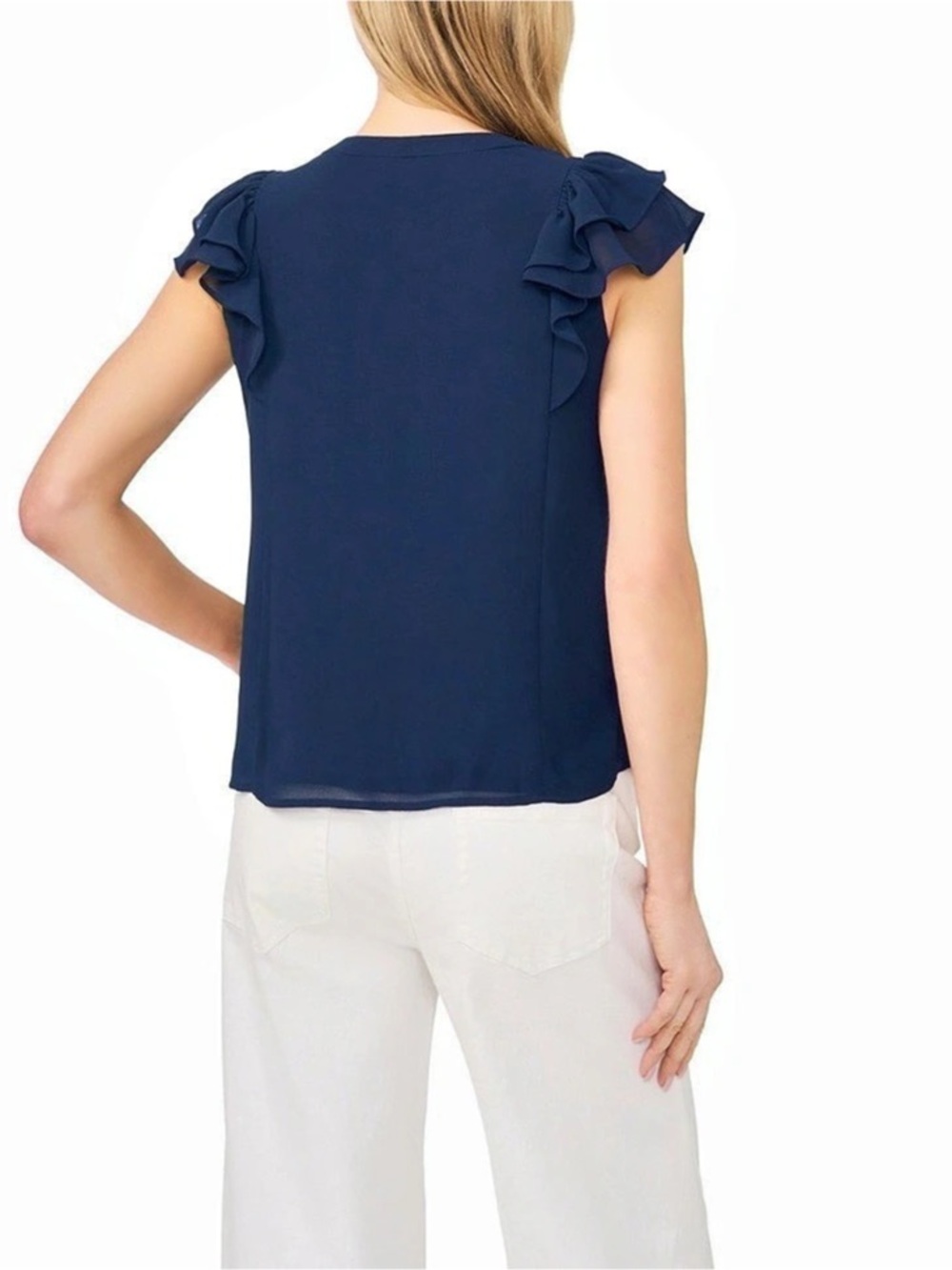 CeCe Ruffle Sleeve Blouse in Navy - Picture 3 of 4